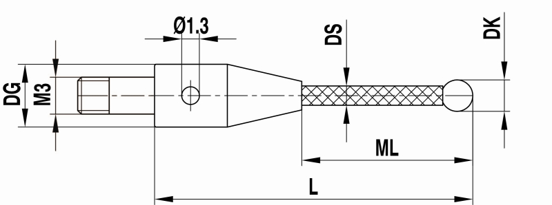 M3 зажимной щуп XXT шарик из нитрида кремния Ø3 мм, стержень из углепластика, L 30 мм, ML 21 мм, для систем ZEISS A-5555-2445